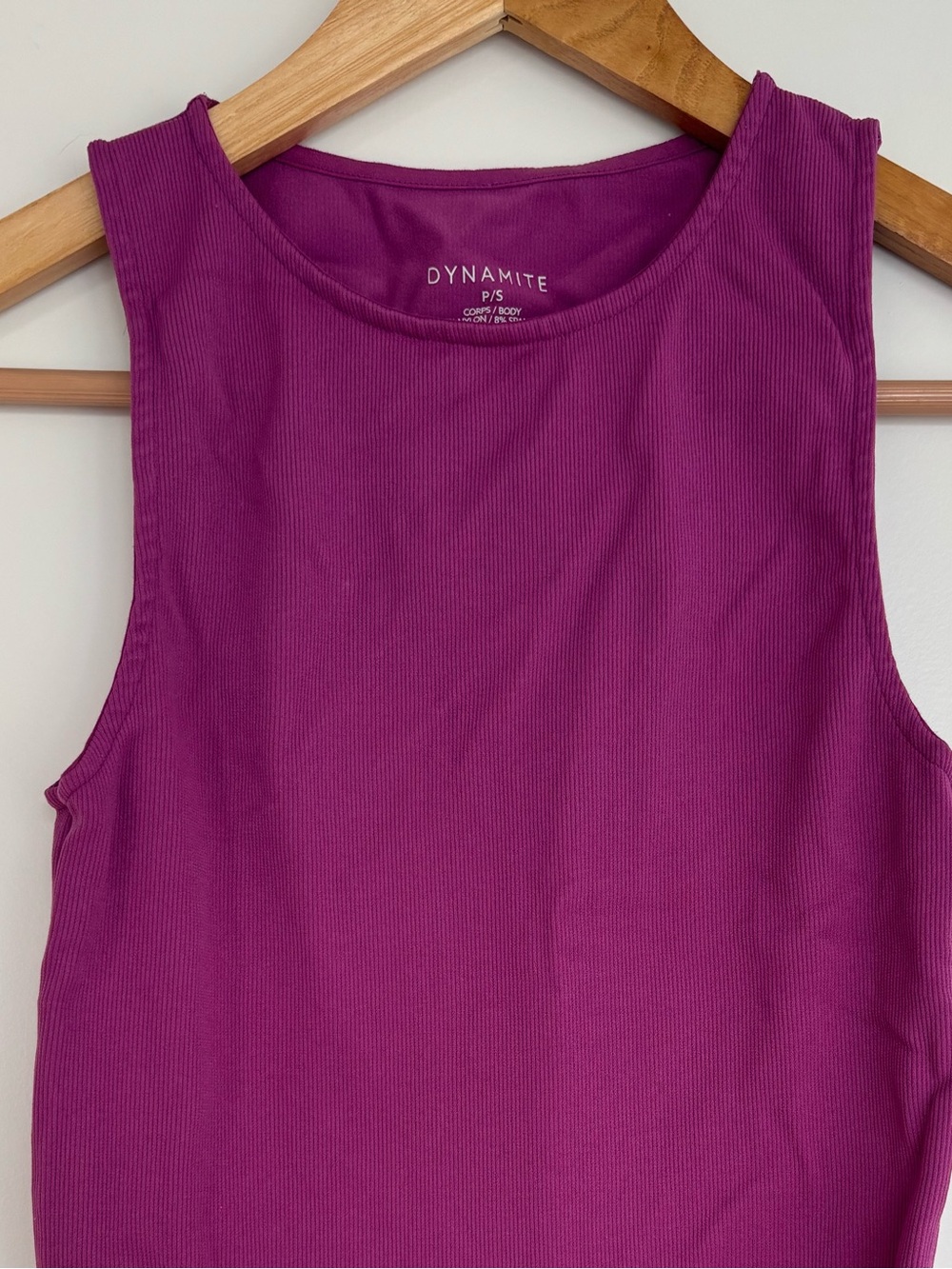 Dynamite 12” PTP Women’s Ribbed Tank One-Piece Bodysuit, Purple, Size Small. - Picture 2 of 8